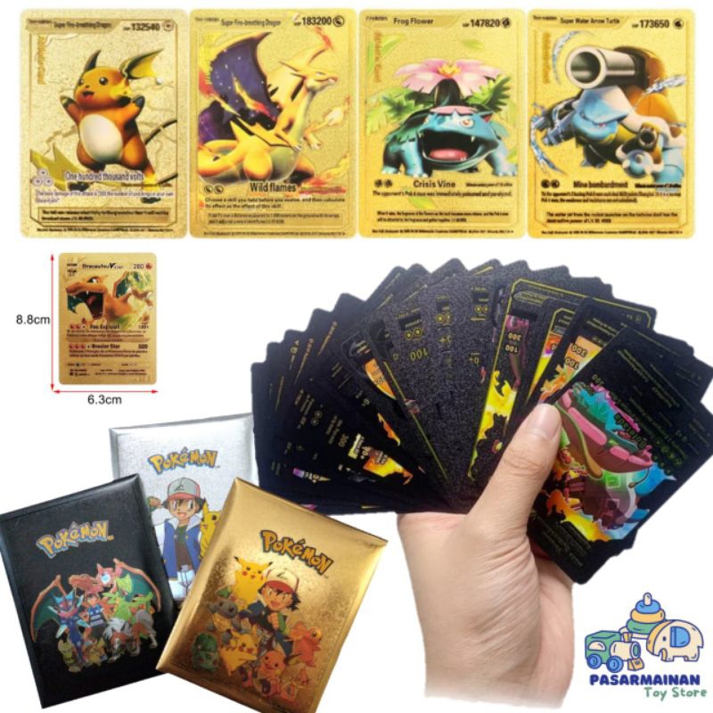 Mainan Kartu Pokemon Card Pokemon 10pcs Emas Silver Bahan Metal