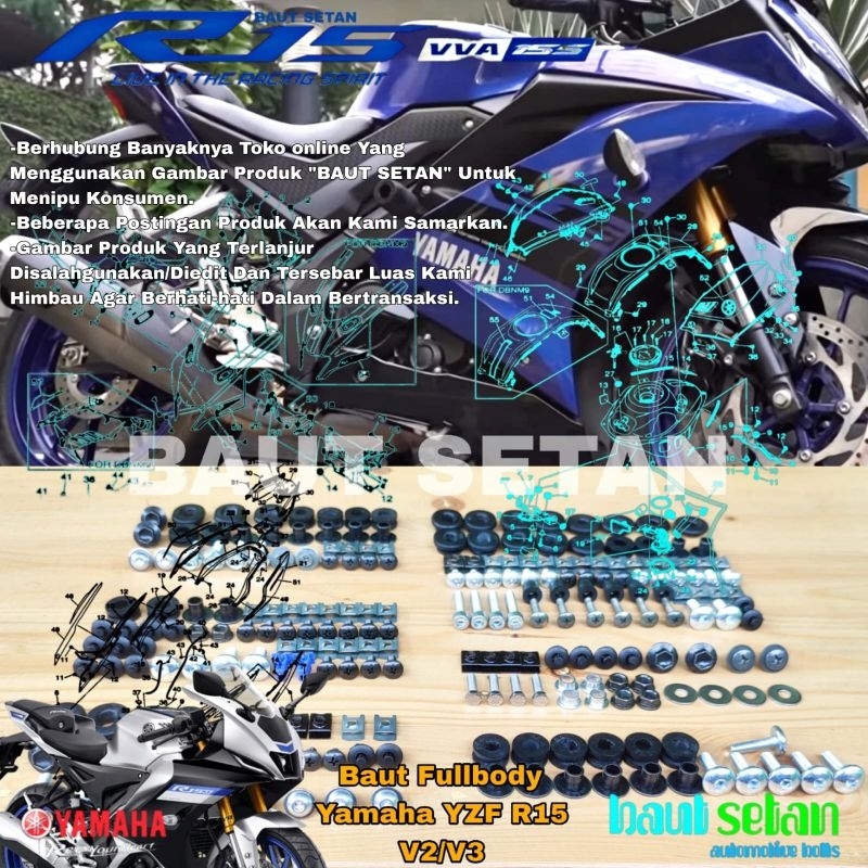 Baut Full Body Yamaha YZF R15 V2-V3/Baut Fullset Body Yamaha R15