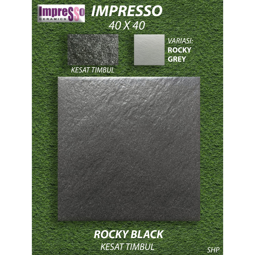 Keramik Lantai Motif 40X40 Impresso Rocky Black Kesat KW1 Pekanbaru Riau, Motif