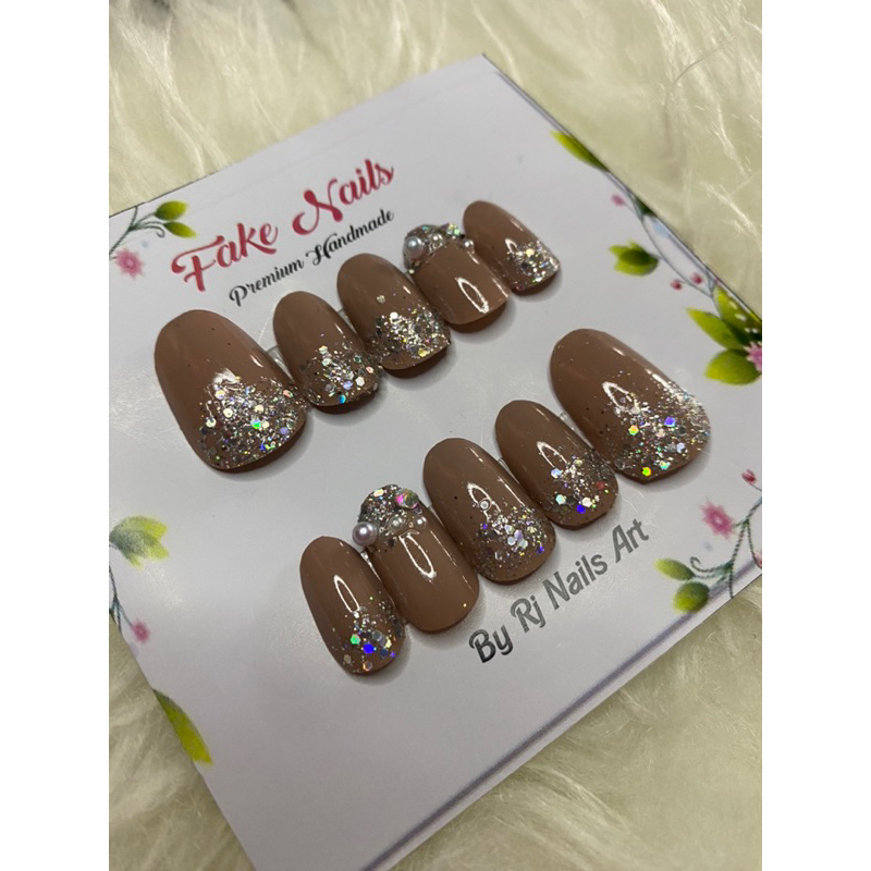 1 set kuku palsu / fake nails /nude untuk pernikahan dan sehari-hari /full kutek