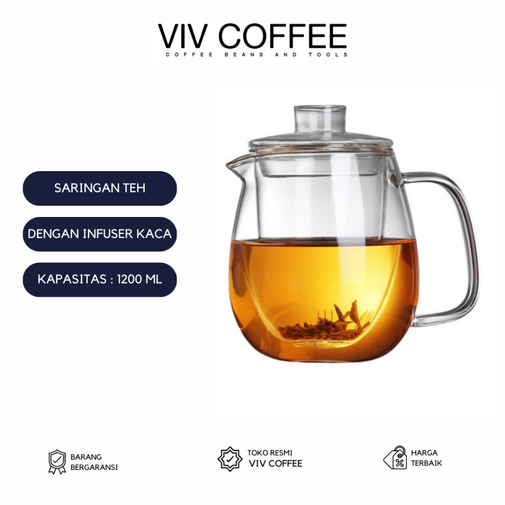 Teko Teh Kaca Tahan Panas Dengan Saringan 1200 ml
