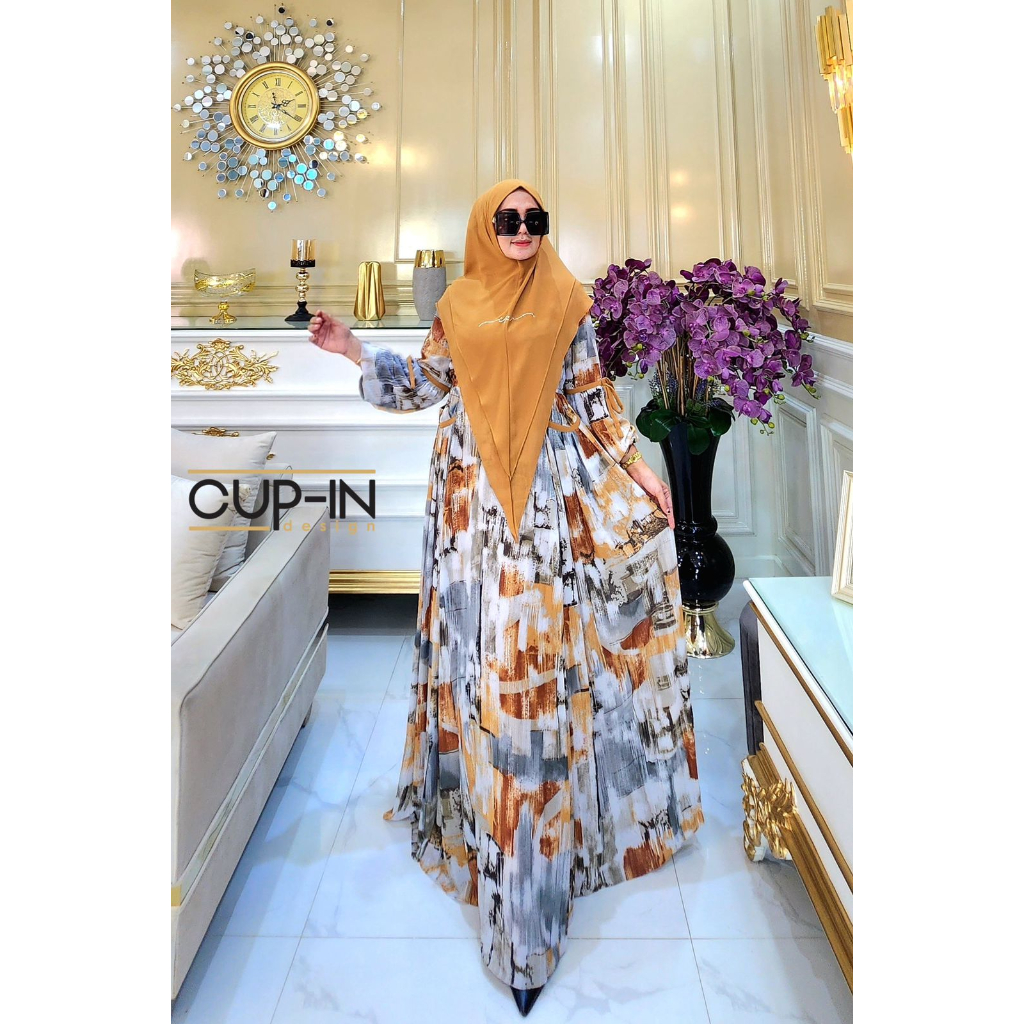 Gendis Syar'i Abstrak By Cup-In Design ORI Hijab Gamis Syari Kekinian BestSeller Terlaris Termurah O