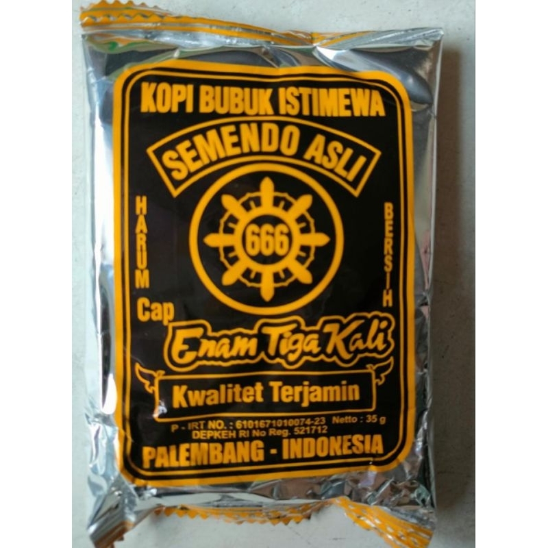 

KOPI SEMENDO ASLI CAP 666|KOPI PALEMBANG 1 PACK ISI 35GR