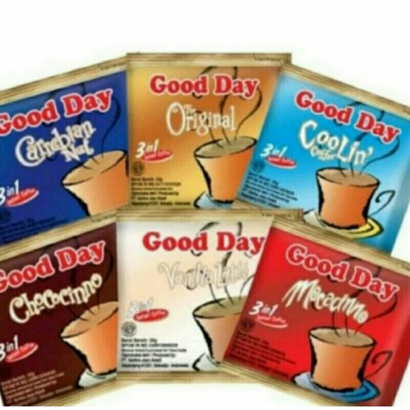 

Kopi Gooday / Good Day (1 renceng isi 10 sachet) - Chococino, Mocacinno, Vanilla Latte, Coolin, Carebian Nut