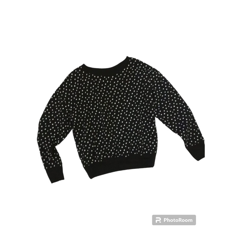 sweater crewneck wanita hitam volkadot putih