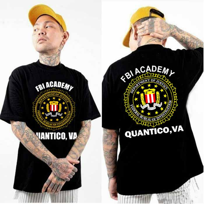 Kaos 2 Sisi FBI ACADEMY Tshirt Unisex Casual Bahan 100% Cotton Black T-SHIRT