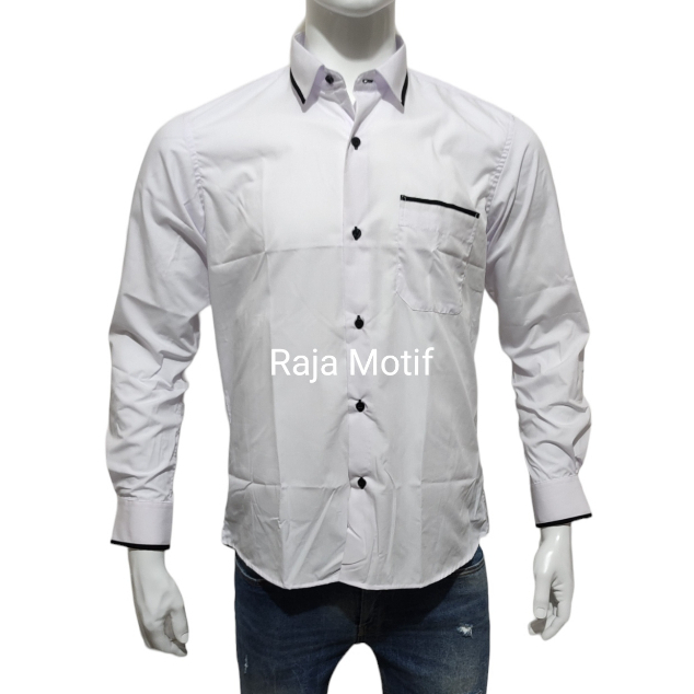 KEMEJA PUTIH LIS SLIMFIT POLOS HEM LENGAN PANJANG LIST DIXMONT