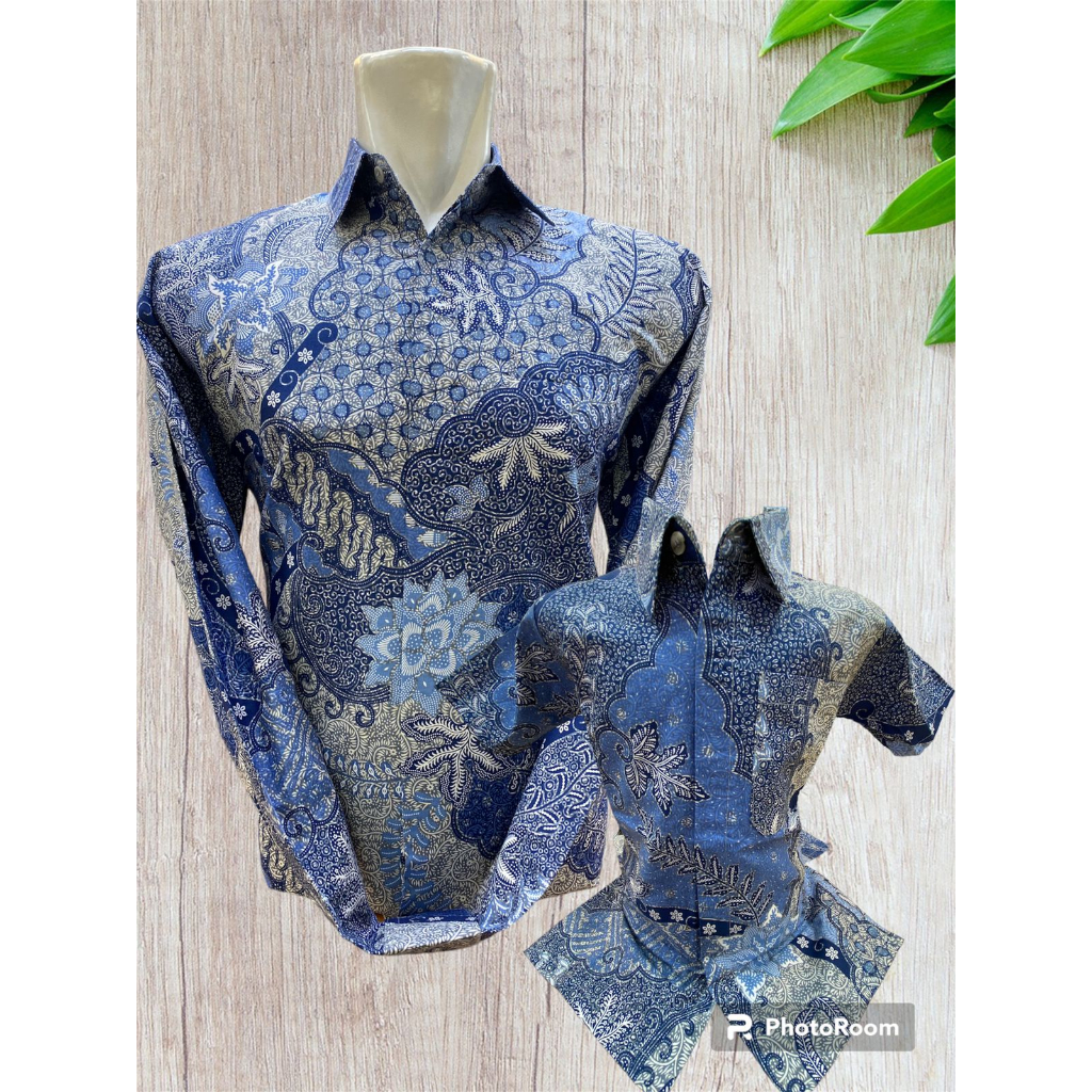 BATIK KAPEL AYAH & ANAK KEMEJA/HEM ANAK BIRU LANGIT SERAGAMAN COD
