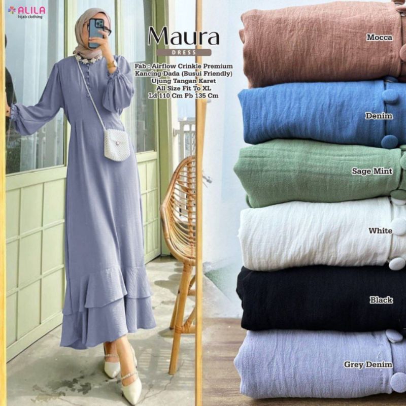 MAURA MAXY DRESS - Gamis Polos Busui Wanita Bahan Crinkle Airflow - Raya Dress - Baju Lebaran