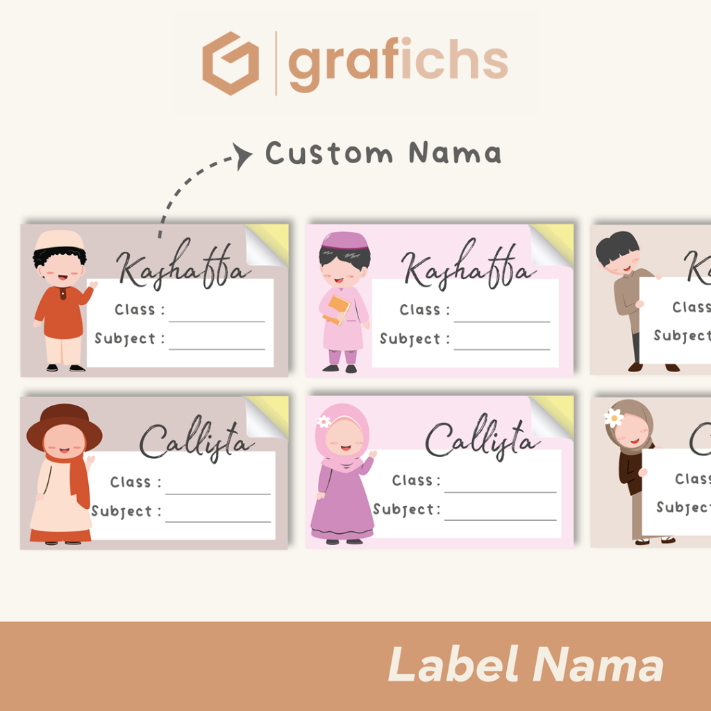 

Stiker Label Custom Nama Buku Sekolah Anak by Grafichs SN09 - SN18