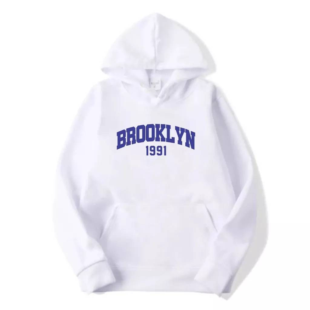 Sweater Hoodie Pria Wanita Aesthetic Casual Branded Warna Putih Hoddie Broklyn Terpopuler Dan Terlar