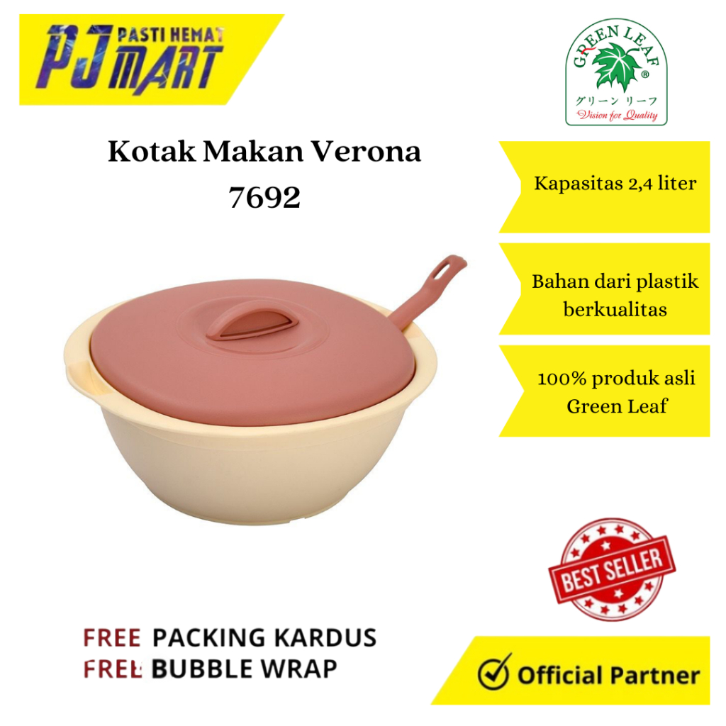 Kotak Makan Verona 7692 Green Leaf | Wadah Sayur 2,4 Liter | Wadah Saji Sayur | Tempat Saji Sayur | 
