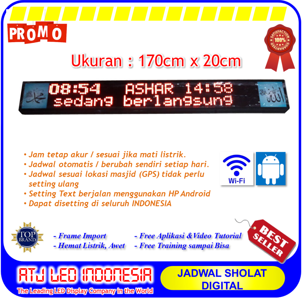 Jadwal sholat digital running text tulisan berjalan jam masjid jam adzan iqomah musholla