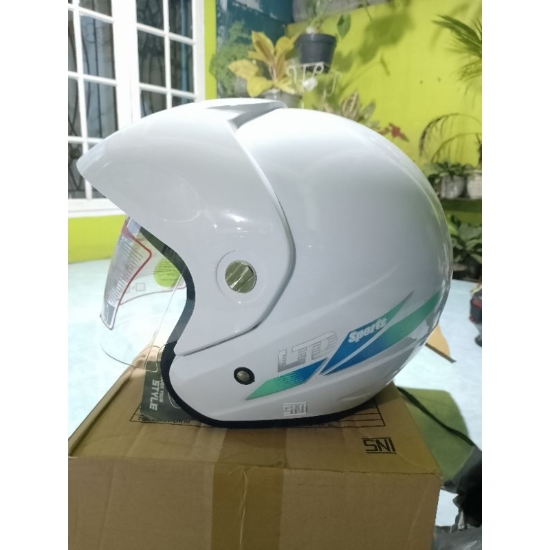 helm LTD GIX warna putih & biru dongker 2kg best seller shopping helmet /Ltd replika