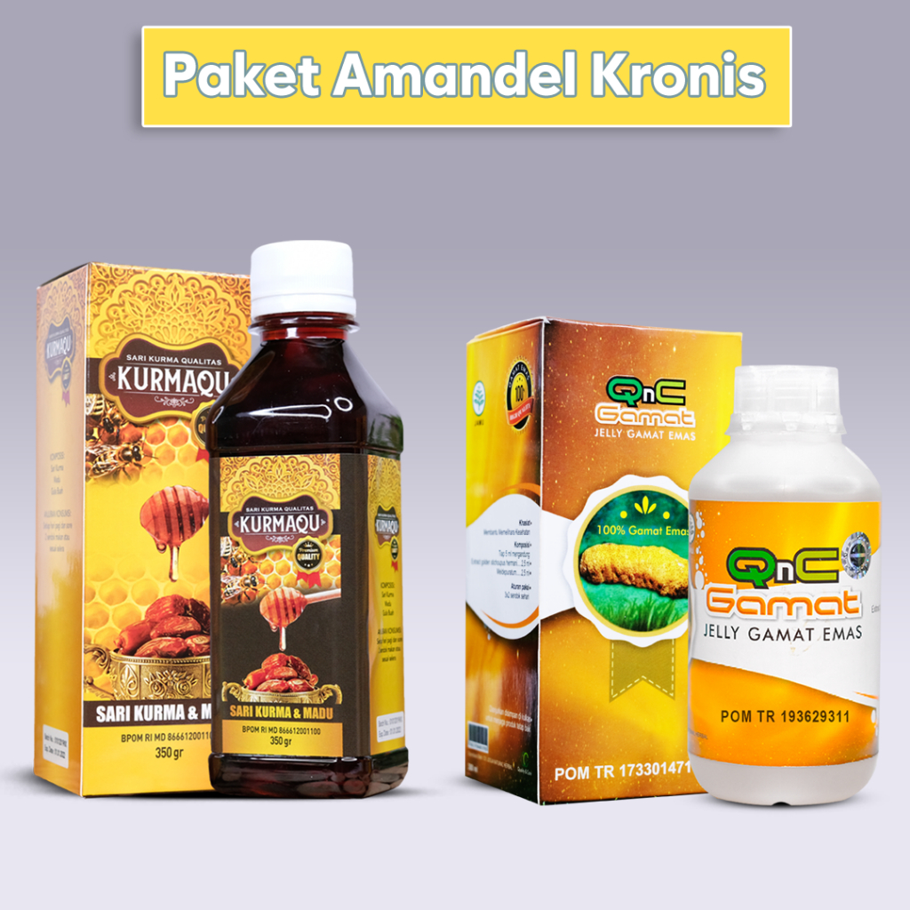 Obat Herbal Khusus Amandel Anak dan Dewasa, Susah Nelan, Sakit Menelan, Radang Tenggorokan, Bau Mulut, Batuk, Gondokan, Asma, Sesak Nafas, Tonsil Akut Dan Kronis, Papiloma, Graves, Kista, Lipoma, Tumor, Panas Dalam - KURMAQU 100% MADU ASLI PLUS KURMA-Paket Amandel2