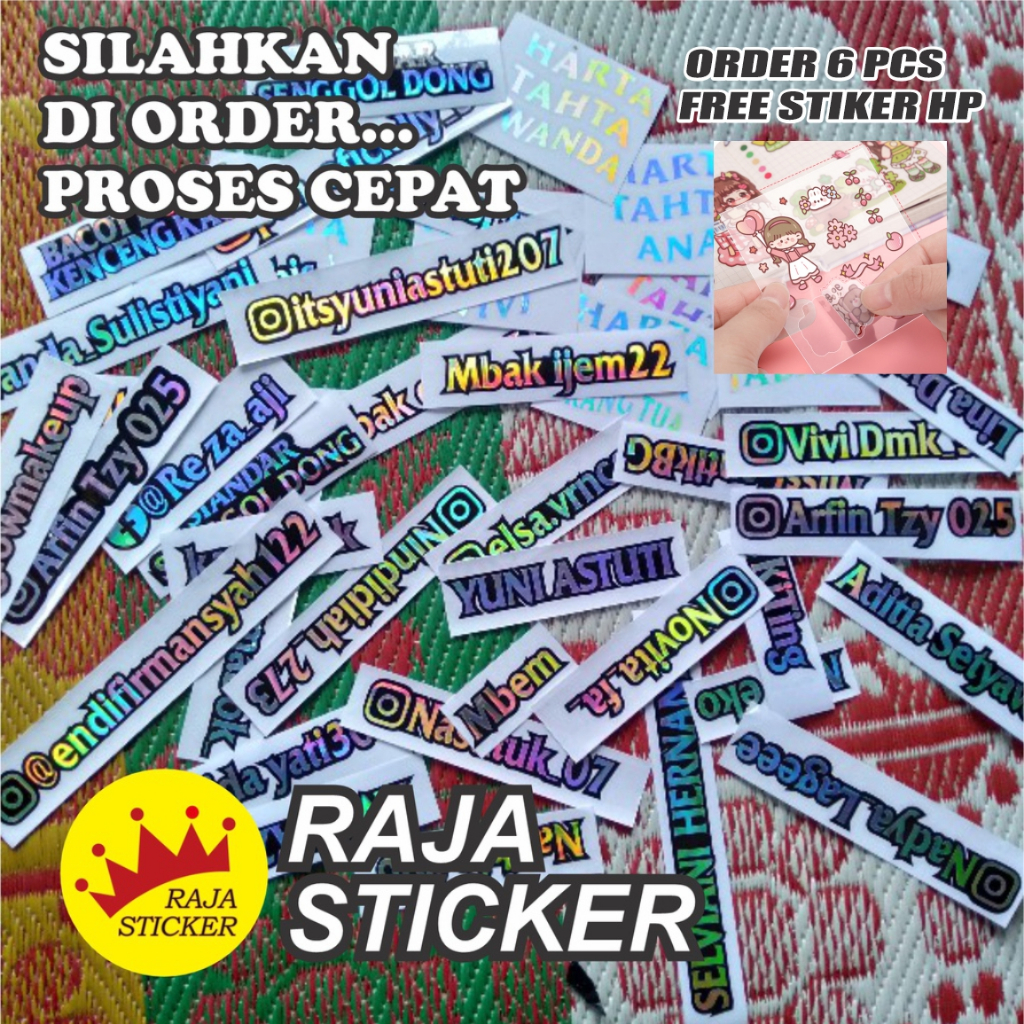 

stiker custom nama logo fb, ig, stiker laptop, stiker motor, nama latin, stiker hologram