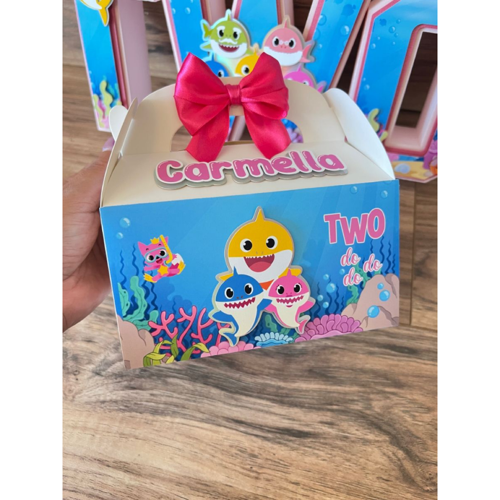 Custom Gable box  Ulang Tahun Anak Tema BABY SHARK  bisa tulis Nama/ 3D kotak hampers ulang tahun an