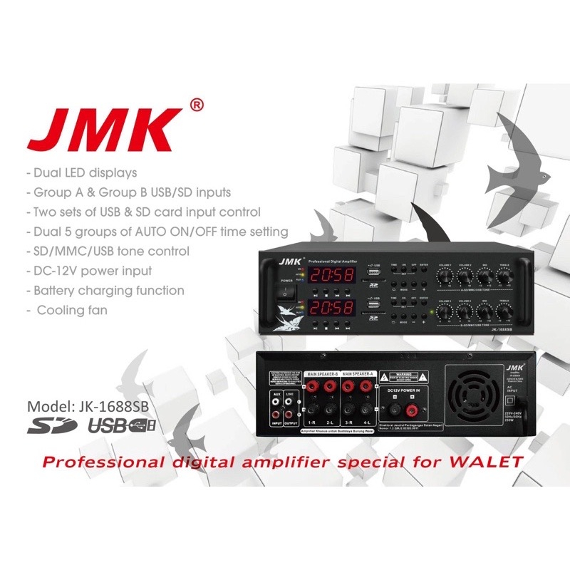 Ampli  Walet Khusus JMK jk-1688SB Amplifier Wallet 2 player 2USB