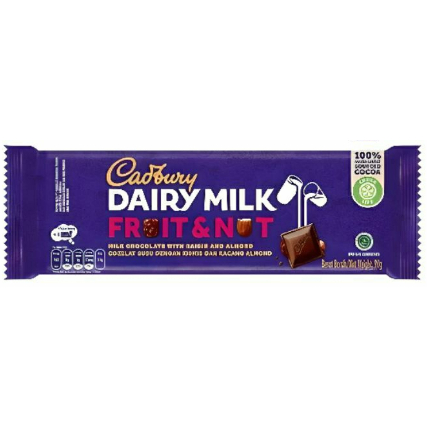 

Cadbury Fruit & Nut Chocolate 90 gram Cokelat Berisi Kacang Almond dan Kismis