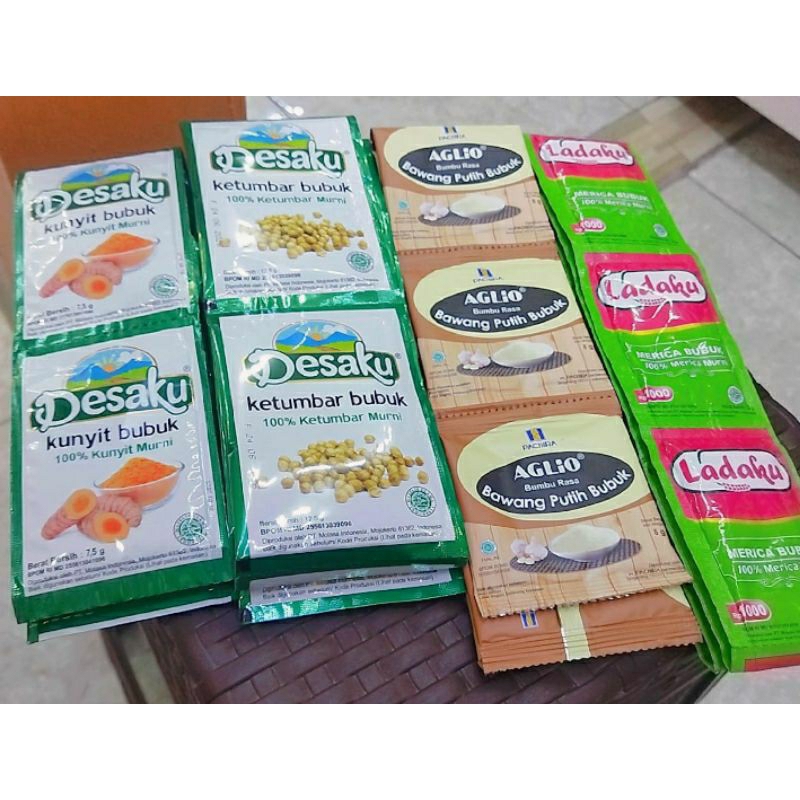 

bumbu bubuk instan ketumbar, bawang putih, kunyit, ladaku /renceng