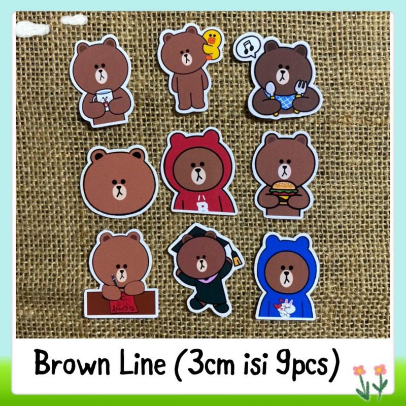 

9pcs sticker tempelan glossy brown line bear