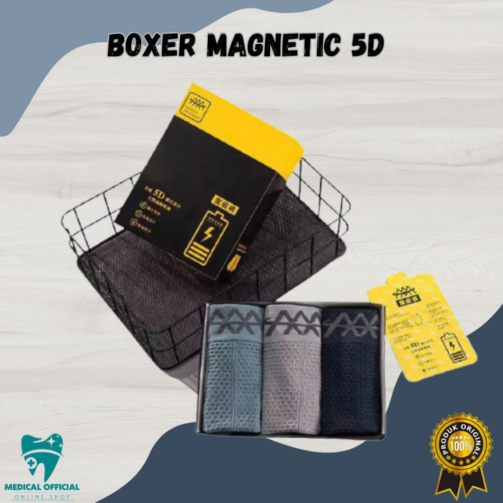 Celana Dalam 5D Magnetic Premium Boxer Therapy Kesehatan Vitalitas Pria Bahan Seamless Original CD M