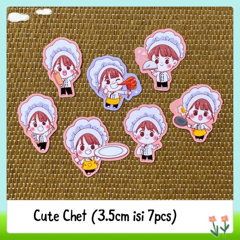 

7pcs sticker tempelan glossy koki cute chef