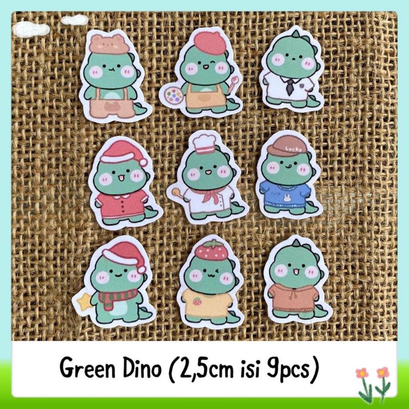 

9pcs sticker tempelan glossy green dino