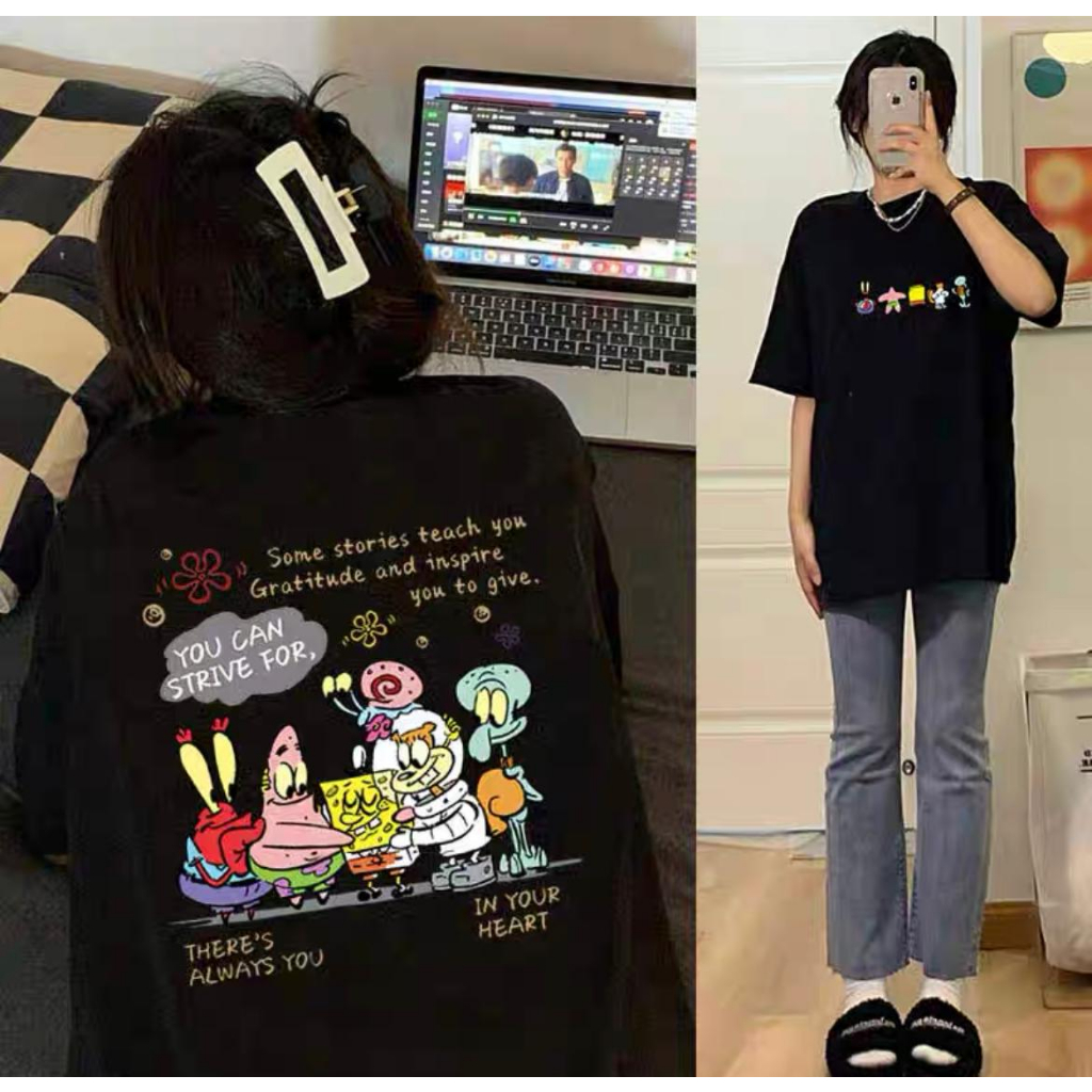 Oversize tee - Oversize T-Shirt Wanita Spongebob
