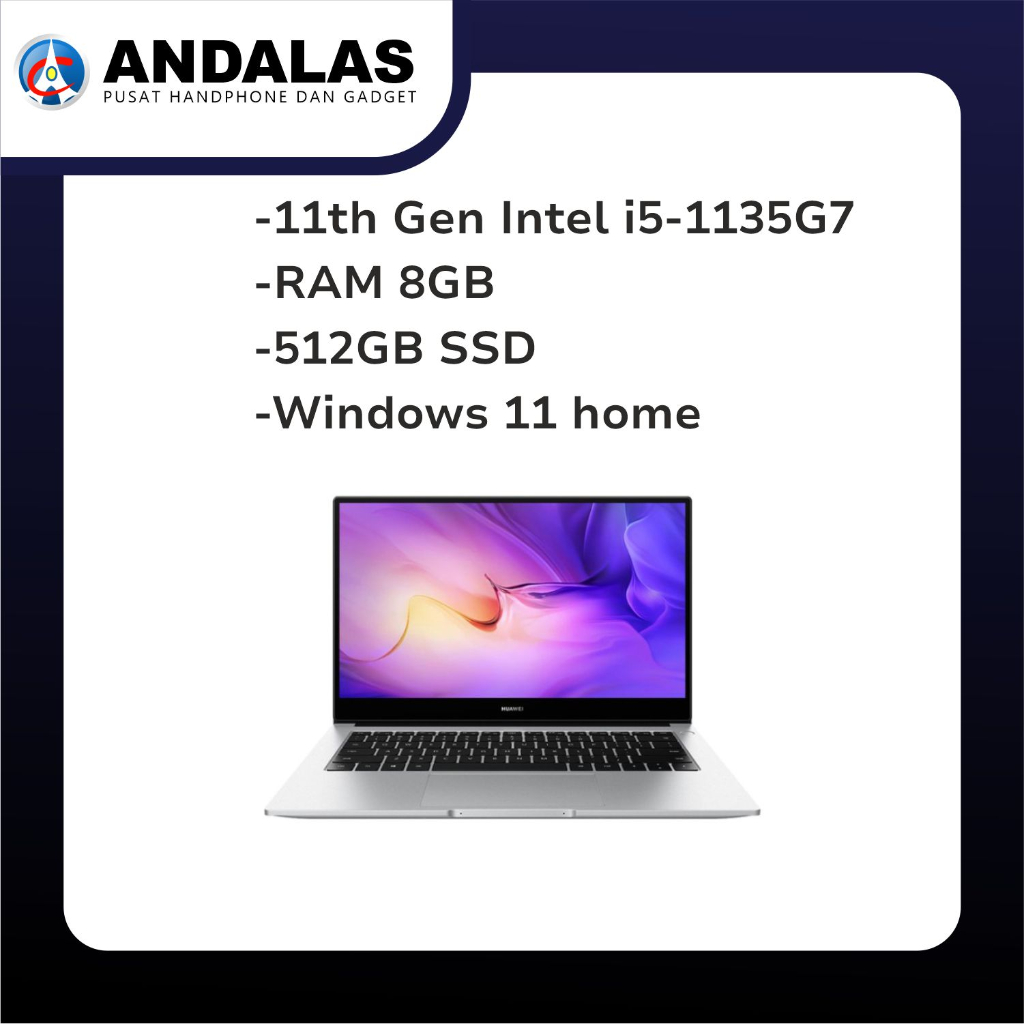 HUAWEI LAPTOP MATEBOOK D14 14 INCH-i5 1135G7-8GB-512GB SSD-INTEL IRIS