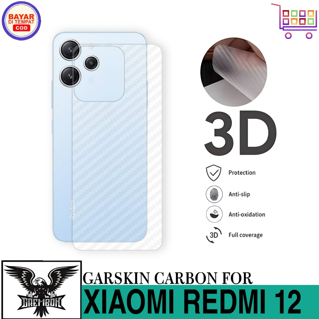 Promo Garskin Carbon XIAOMI REDMI 12 Anti Gores Belakang Handphone Anti Lengket Bekas Lem