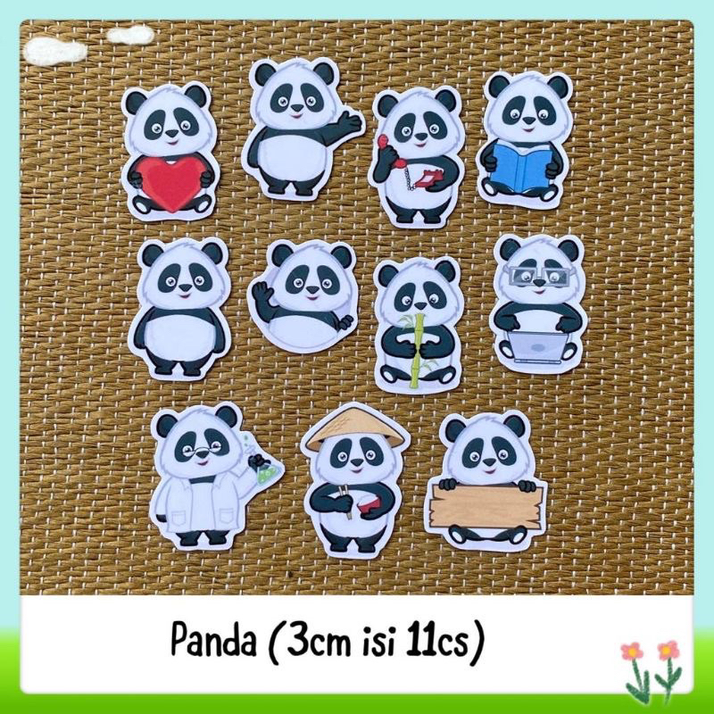 

11pcs sticker tempelan glossy hewan panda