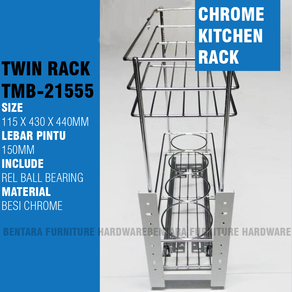15 CM TWIN TMB-21555 / WW-3008C RAK BOTOL GELAS BESI CHROME CABINET RACK KITCHEN SET RAK DAPUR BAWAH