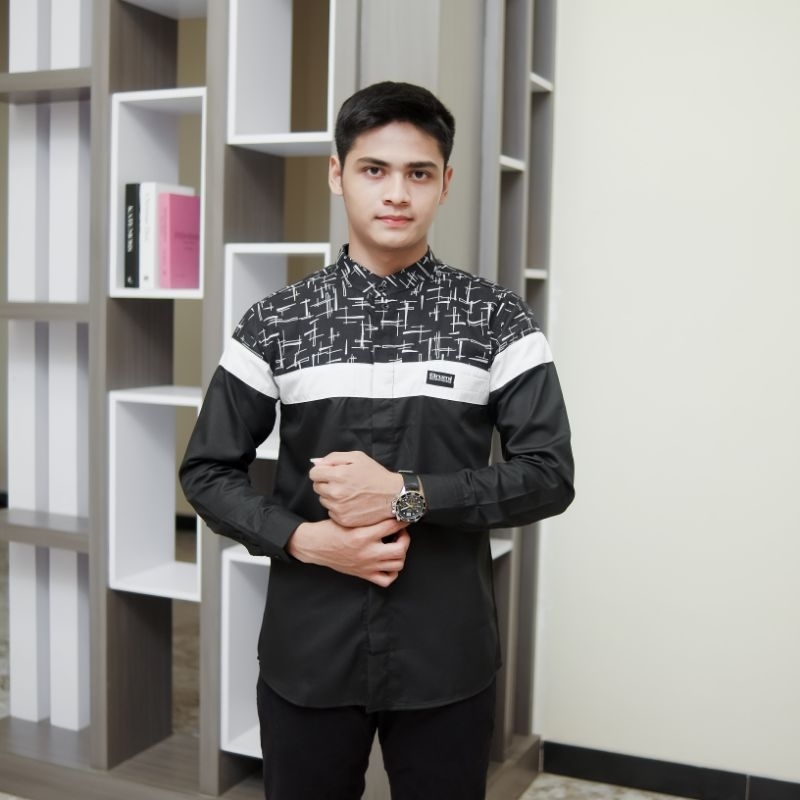 Baju koko Kombinasi Terbaru Origial El Rumi Kemeja Muslim Pria Lengan Panjang Motif Batik Asli Pekal