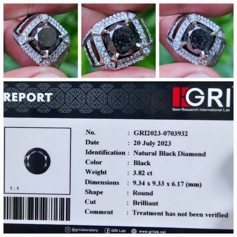 Natural Berlian Hitam Black Diamond Memo 3.82 crt