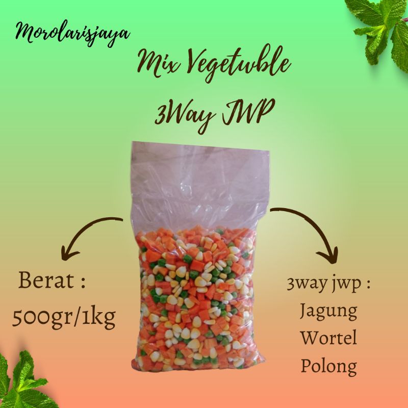 

MIX VEGETABLE 3WAY 1KG JAGUNG WORTEL KACANG POLONG