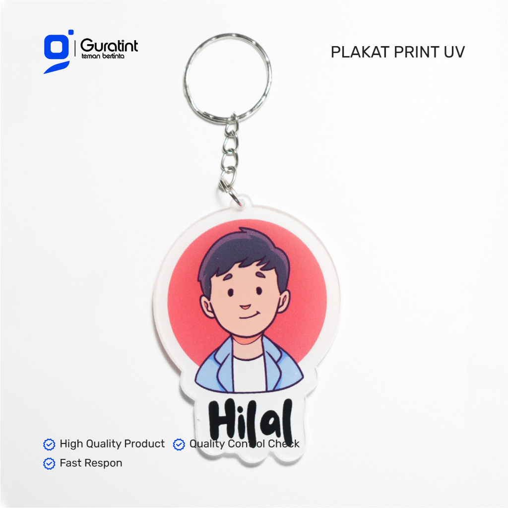 Custom Gantungan Kunci Karakter Wajah Akrilik Print UV | Ganci Custom Wajah & Nama | Keychain Bebas 