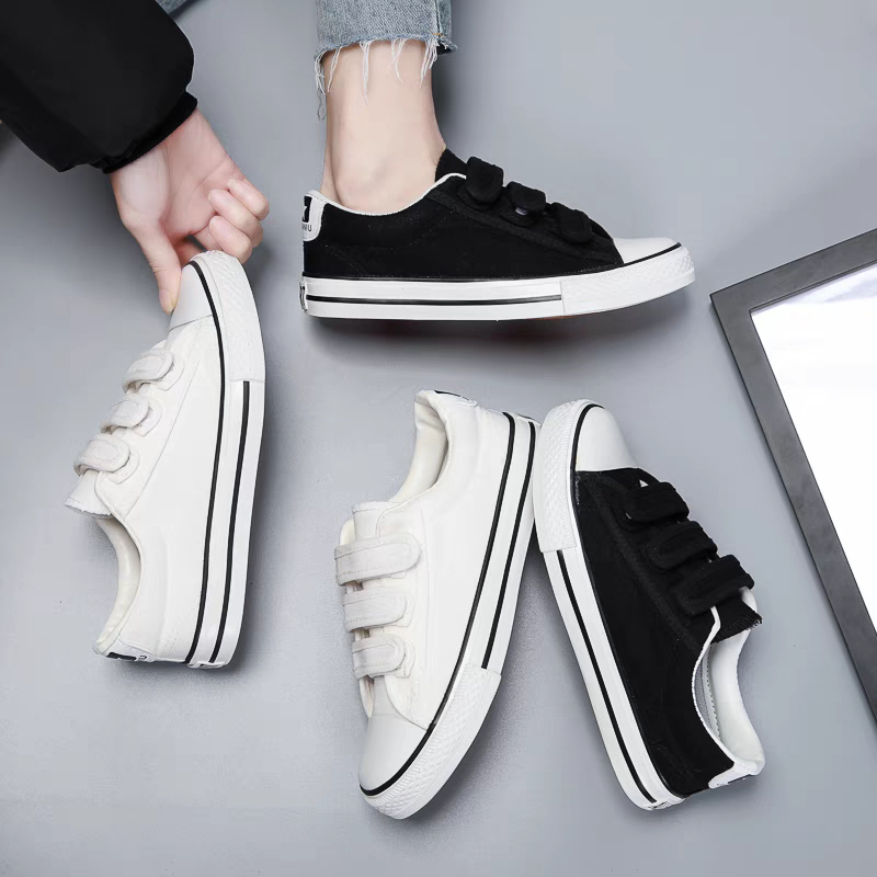 sepatu slip on tanpa tali perempuan wanita bahan kain canvas ukuran 37 38 39 40 warna hitam putih / 