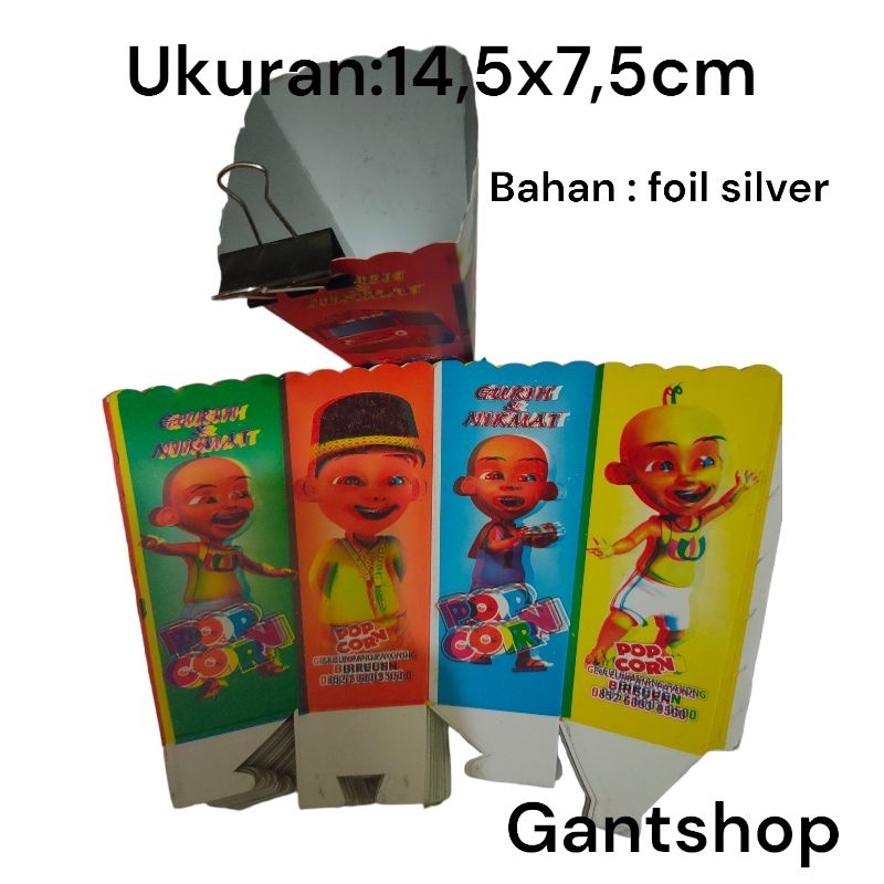 

Kertas wadah Popcorn 14,5 x 7,5 cm bahan foil silver isi 100 pcs