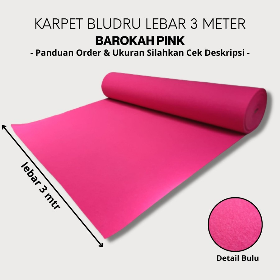 Karpet Brudru Meteran Barokah Polos Murah 1 x 3 Meter - Lebar 3 Meter (PINK)