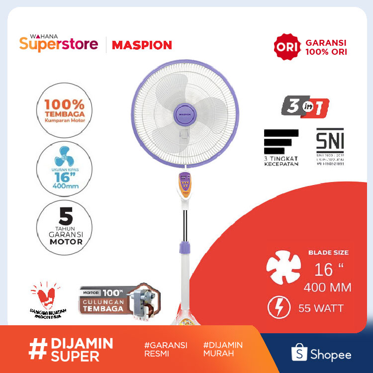 Maspion Kipas Angin Berdiri Stand Fan Remote 16 Inch - F1623RC