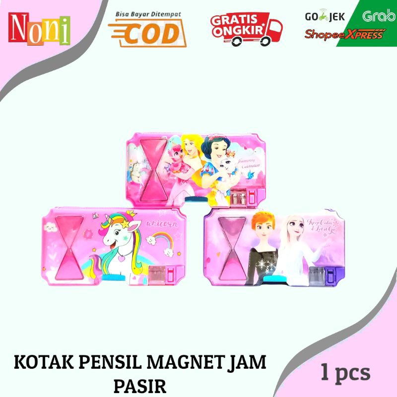 

Tempat pensil magnet JUMBO karakter kartun terdapat jam pasir & serutan 2 lubang
