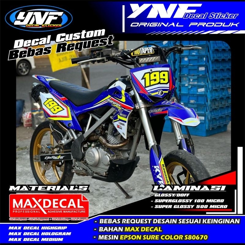 Decal KLX Biru Kuning Stabilo Murah Bahan Max Decal Bisa Request Desain