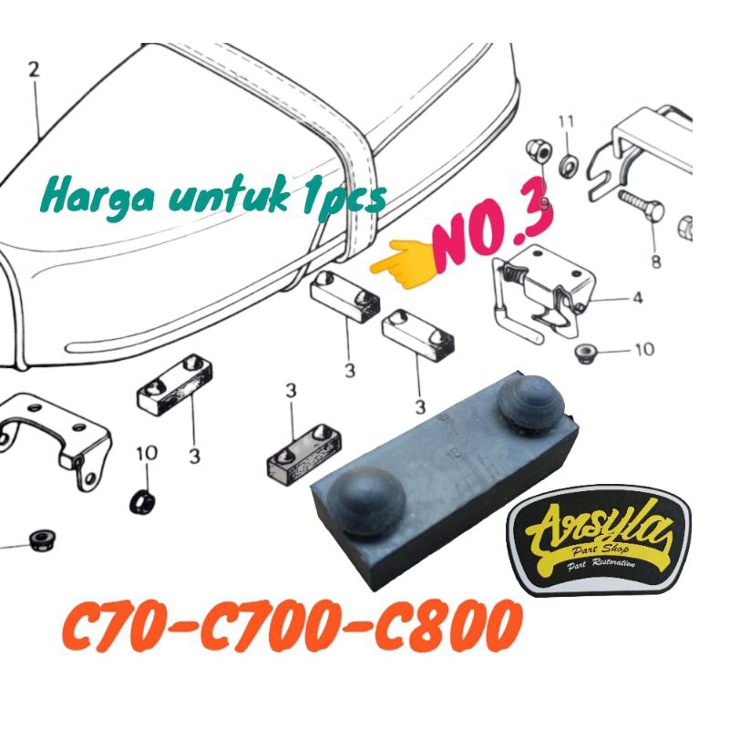 karet jok Honda c50 C70 c700 c800 original 77205-292-010 rubber b seat setting