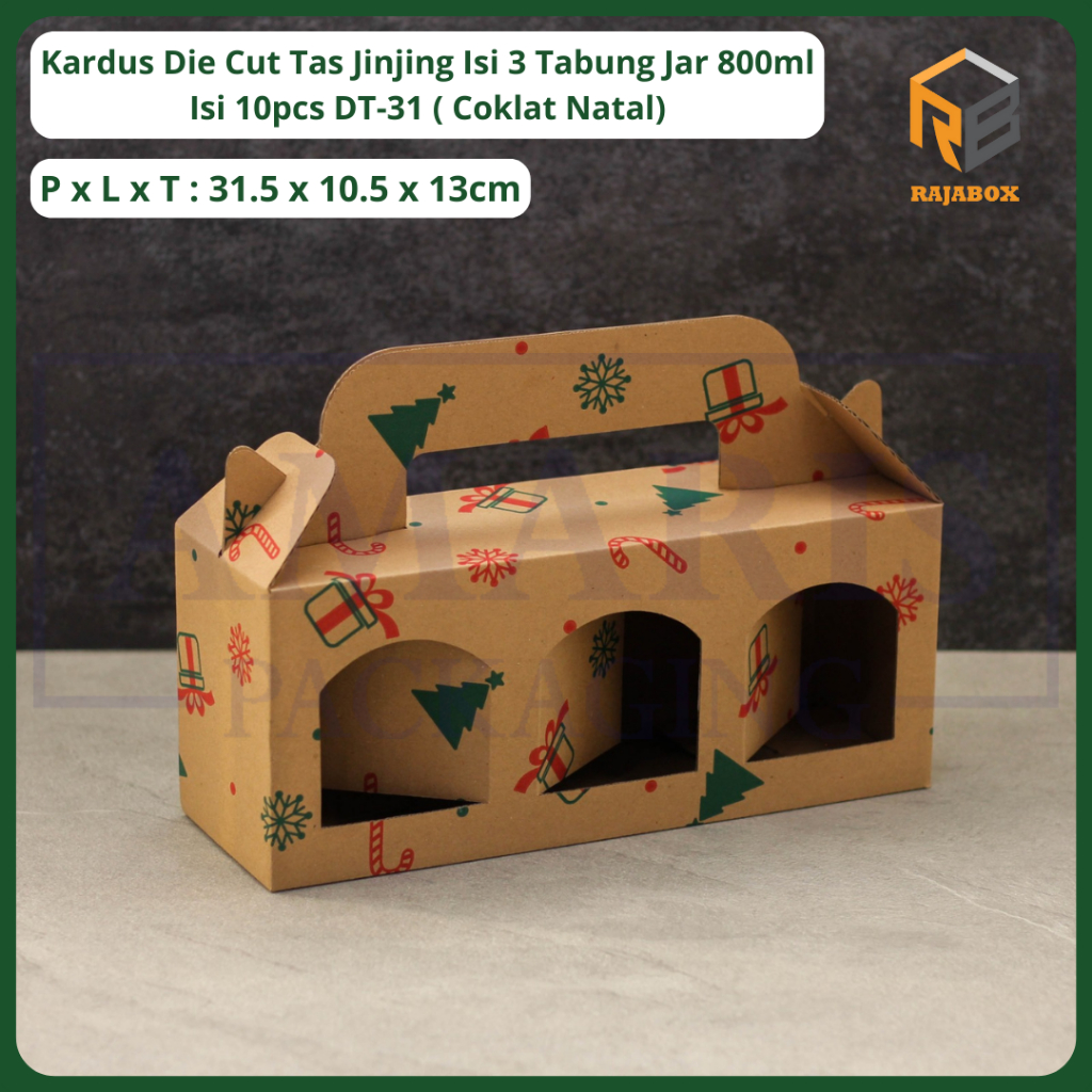 

DT-31 Kardus Die Cut Tas Jinjing Isi 3 Toples Jar (UKURAN TOPLES 10CM DAN TINGGI 12CM) Rajabox