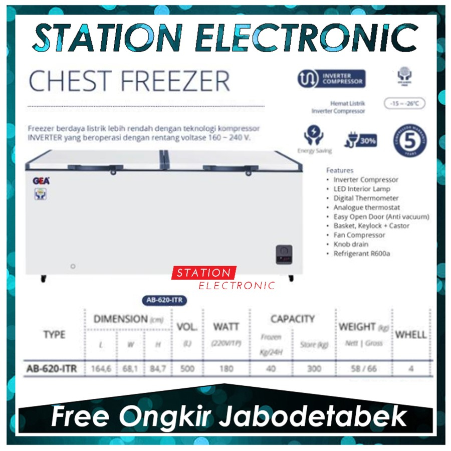 Freezer Box CHEST FREEZER GEA AB-620-ITR KULKAS BOX INVERTER 500 LITER AB620