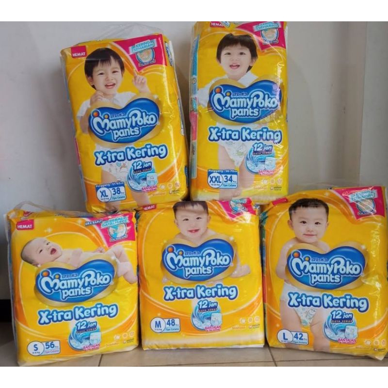 MamyPoko Pants JUMBO Pack S56/M48/L42/XL38/XXL34 Popok Termurah