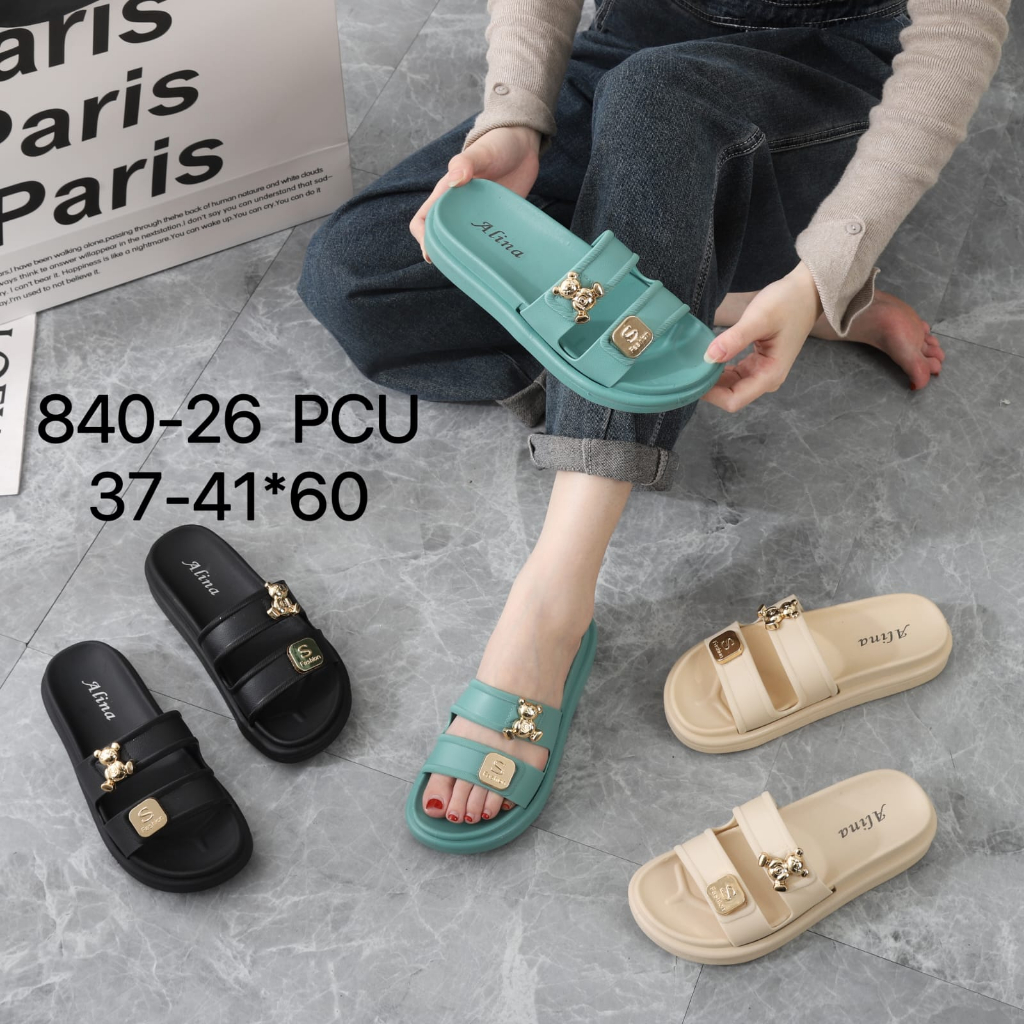 Sandal selop wanita import sandal slop premium Alina 840-26