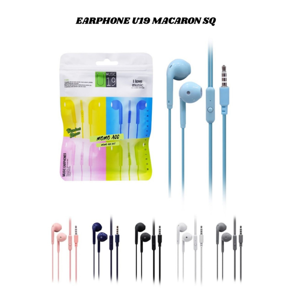 BEST ACC - HANDSFREE HEADSET HF EARPHONE MACARON U19 PACKING PLASTIK EXTRA BASS