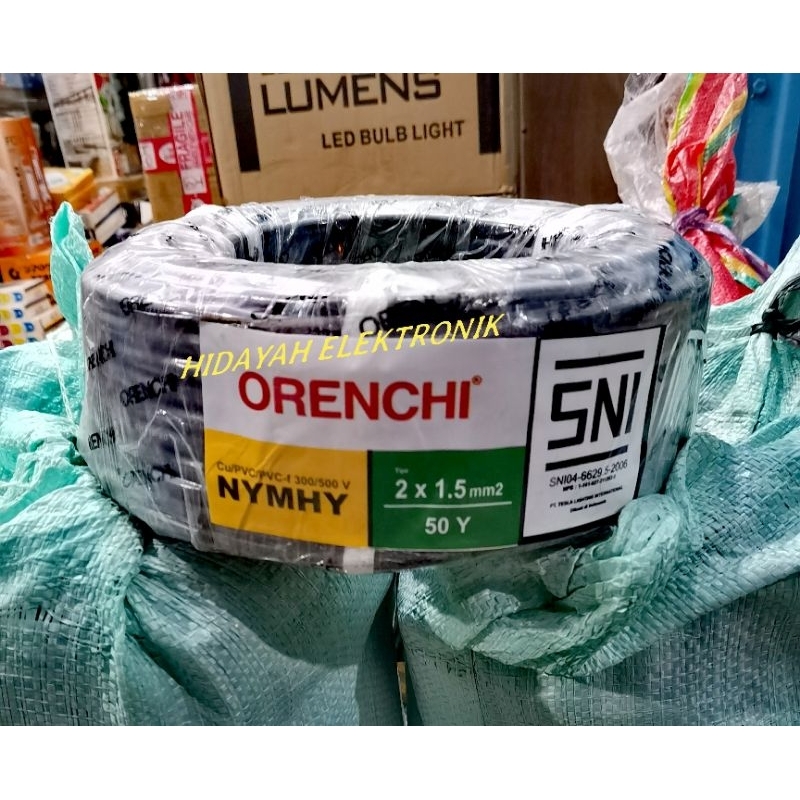 kabel serabut 2x1,5 SNI kabel nyyhy orenchi tembaga murni harga 1roll